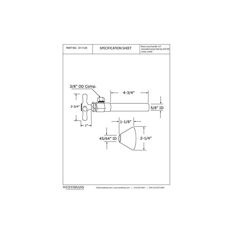 Westbrass D1112X-05 Cross Handle Angle Stop Shut Off Valve 1/2"