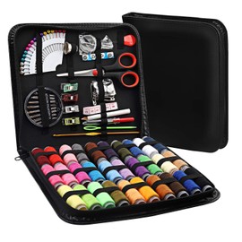 KZGRIT Sewing Kit with 112 Sewing Accessories, 30 Thread Reels Included, Complete Sewing Kit Sewing Box for Home/Travel/Adult/Children/Beginners/Emergency Insert (Black)