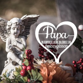Illumino Grave Ornament Grave Stake Weatherproof Grave Decoration Made of Steel with Mourning Saying I Papa in ewiger Liebe bleibst du unvergessen I Eine liebevolle Erinnerung