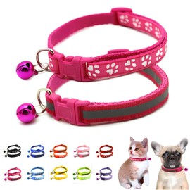Dog Collar with Bell,2-Pack Basic & Reflective Cat Collar Girl Puppy Collar with Bells for XXS Xs Small Tiny Female Dogs Pet Kitten Animal, Hot Pink XS