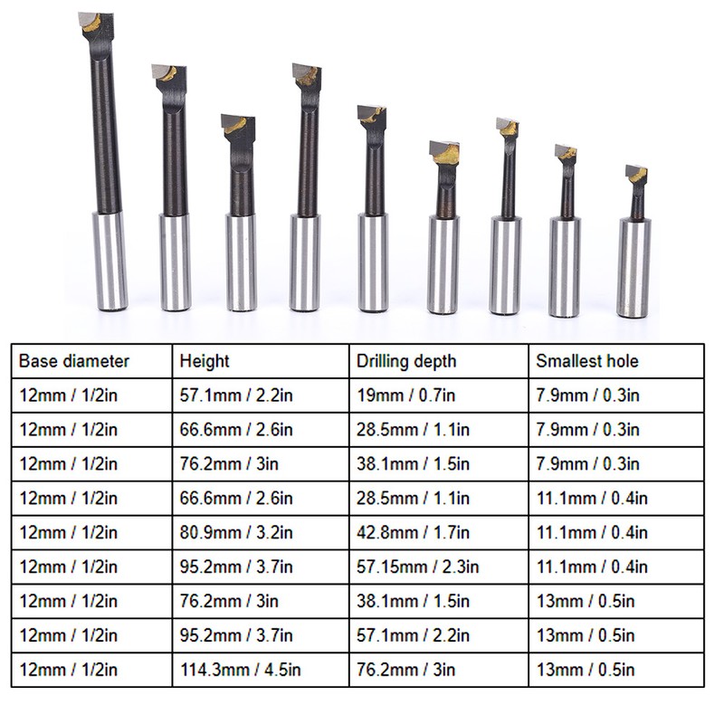 9Pcs Boring Bar Set 12mm F1 Type High Speed Steel