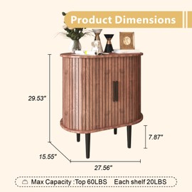 27.6" Modern Walnut Sideboard with Fluted Sliding Doors, Buffet Storage Cabinet with Adjustable Shelf, Coffee Bar Console Table for Dining Room, Living Room, or Entryway