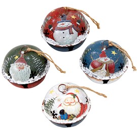 WHY Decor Rustic Metal Jingle Bell Ornament with Snowman Santa Claus Pattern Tree Ornaments Set of 4 Hanging Ornament Xmas Ornament Holiday Decor for Door Porch Home Party