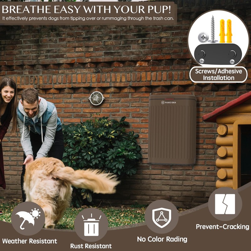 PAWZIDEA Wall Mount Dog Poop Trash Can Outside, 2.1 Gallon