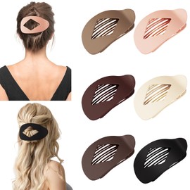 Travone 6Pcs Flat Hair Clips for Women Girls French Matte Non Slip Strong Hold Claw Clips Large Lay Down Round Duckbill Claws Barrettes for Thick Thin Curly Hair Styling Accessories Neutral Color