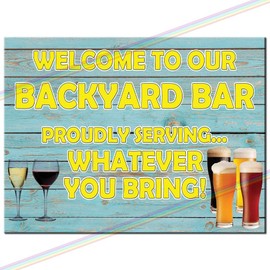 Backyard Bar Metal Sign Accessories for Home Pub or Outdoor Garden Bar Wall Plaque Man Cave Father's Day Gift Memorabilia Retro Vintage 20cm x 15cm