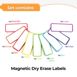 54pcs Magnetic Dry Erase Labels Colorful Name Tags Flexible Reusable Magnetic Label Stickers for White Board Refrigerator Locker Size 3.2"x1.2" by Mositear