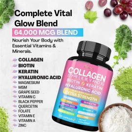 Multi Collagen Complex Supplement, Supports Skin, Hair, Nails & Joint Health with Antioxidants