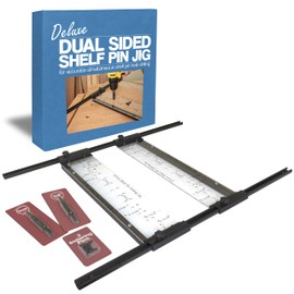 Deluxe Dual Sided Shelf Pin Jig With 1/4" And 5mm Self Centering Drill Bits, Adjustable Shelf Jig for Easy Alignment On Both Sides, Easy Setup Shelving Templates