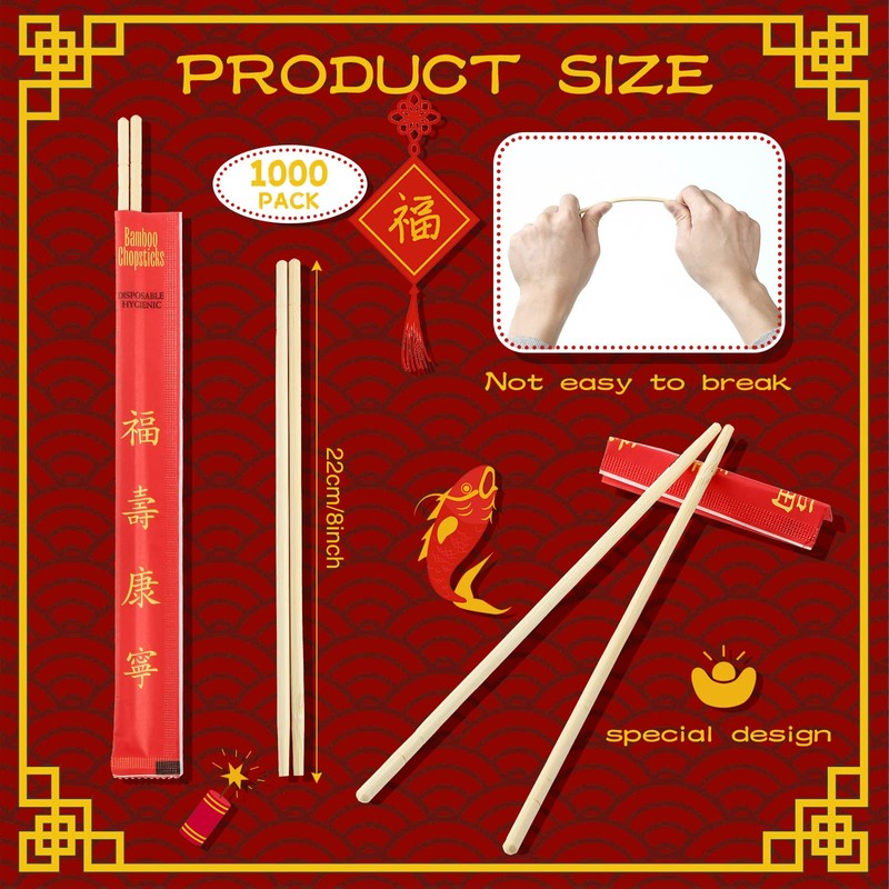 Sabary 1000 Pairs Bamboo Chopsticks Disposable Sleeved and Separated Chop