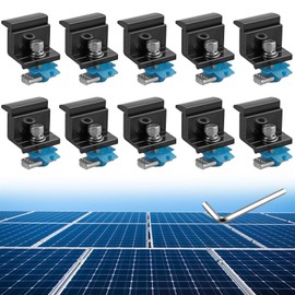 Anbte 10pcs Adjustable Solar Panel End Clamp for Unistrut, 30-50mm Aluminum Solar Panel Mounting Brackets with Nuts Bolts and Wrench, for Metal Roof, Tin Roof, Flat Roof, Sheet Roof, RV, Black