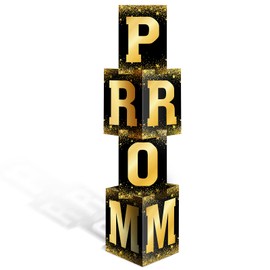 Jetec Prom Column Boxes 2025 Prom Sign Decorations Standup Photo Booth Backdrop Cardstock Boxes Night Decor with Letters Card Stock for Students Graduation Party, 12 x 45 in(Gold/Black)