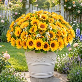 20 Bundles Artificial Sunflowers Fake Flowers for Outdoor Decor, Faux Sunflowers Bouquet for Table Centerpieces Vase Arrangements, Plastic Sun Flowers for Home Garden Yard Decoration