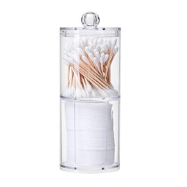 Happyupcity 2 in 1 Clear Acrylic Cotton Swab Makeup Organizer with Lid Cosmetic Container Bathroom Storage Dispenser for Cotton Pads, Cotton Swabs, Q Tips