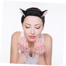 Healeved 4pcs Cat Ears Makeup Head Wraps Comfortable Elastic Headbands for Spa Face Washing and Jogging Cute Light Blue White Black and Pink for Women