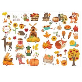 Autumn Happy Fall Rub on Transfers Labels 8.26 x 11.69 Inch Pumpkin Leaves Maple Gift Tags Sticker Happy Thanksgiving Stickers for DIY Craft Decorations 2 Sheets (Autumn)