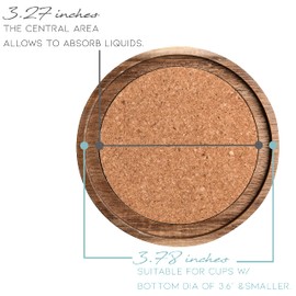 Acacia Wood Coasters for Drinks, 4.13 Inch, Set of 6, Absorbent and Insulation Cork Stackable Cup Holders, Rustic Coasters for Wooden Table, Designed by S1EGAN