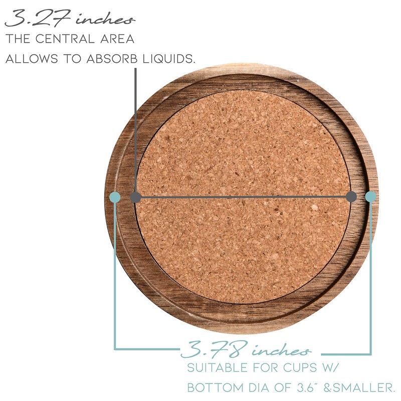 Acacia Wood Coasters for Drinks, 4.13 Inch, Set of 6,
