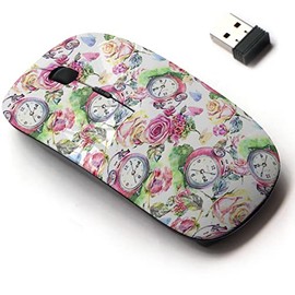 CJCBROES 2.4G Wireless Mouse with Cute Pattern Design for All Laptops and Desktops with Nano Receiver - Beautiful Alarm Clock Roses Flowers