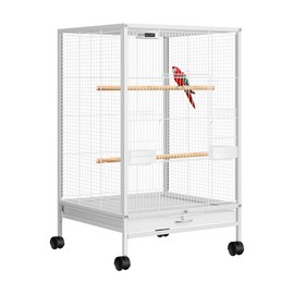 VIVOHOME 30 Inch Height Wrought Iron Bird Cage with Rolling Stand for Conures Lovebirds Cockatiels Finches, White