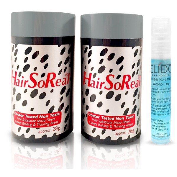 2 x HSR, Hair So Real, Hair Loss Concealer Fiber (Medium Brown) with Free Elidor Pocket Fiberhold Spray