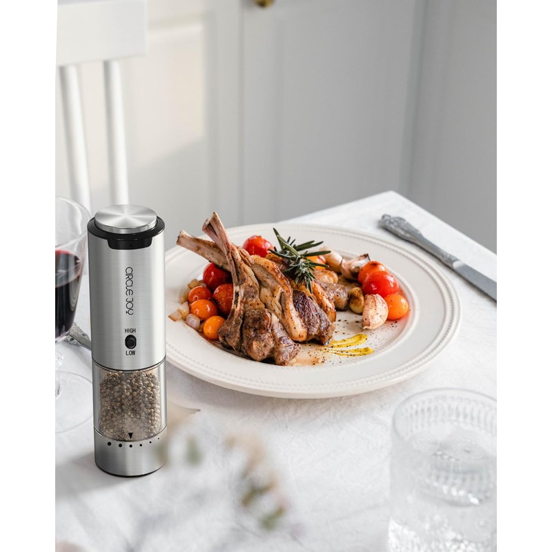 CIRCLE JOY Rechargeable Salt and Pepper Grinder Set Stainless Steel