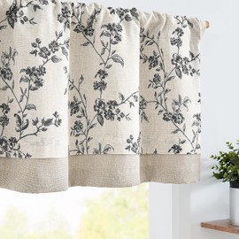 jinchan Linen Kitchen Valance for Windows 16 Inch Floral Double Layer Valance Living Room Laundry Room Darkening Rustic Cottagecore Farmhouse Flower Window Treatment 1 Panel Black on Beige