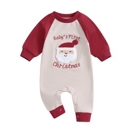 FYBITBO Infant Baby Boy Girl Clothing Santa Long Sleeve Jumpsuit Romper My First Christmas Outfit Newborn Clothes (Baby's First Christmas Outfit-Red, 0-3 Months)