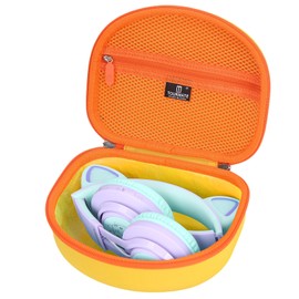 Tourmate Hard Travel Case for Riwbox CT-7 / CT-7S Cat Ear LED Light Kids Wireless Headphones, Protective Carrying Storage Bag （Box for Sale）(Yellow&Orange)