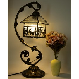 Ppbmocw Tiffany Style Lamp,21x11x8inches Stained Glass Lamp,Dragonfly Tiffany Lamp with Three-Color Dimming for Bedside Table,Antique Office,As A Gift to Family and Friends (I Elk House)