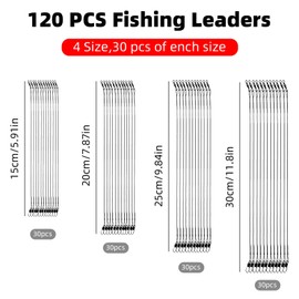 120 PCS Fishing Wire Leader, Fishing Tackle Leaders, 15/20/25/30cm Lure Wire Trace Anti-Bite Fishing Line with Swivels Snap, for Spinning Pike Fishing(Black)