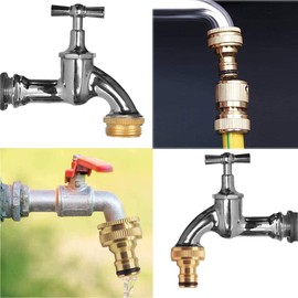 Uni-Fine 3 Pieces 1/2 Inch & 3/4 Inch 2-in-1 Garden Hose Quick Connector Brass Quick Hose End Connector Garden Hose Nozzle Connect Kit for Kitchen Garden Outdoor Hose Pipe Tool