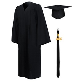 GraduationMall US Style Matte Graduation Gown Mortarboard Set for High School and Bachelor Black 60(6'3"-6'5")