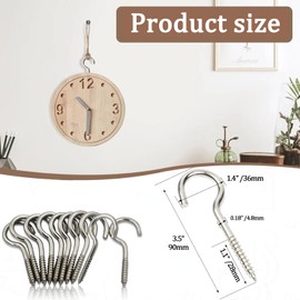 Lubgitsr M6 Screw-in Hooks, Large Heavy Duty Hooks, Nickel Plating Eyebolts for Garden, Wood, Wall, Size: 90mm (3.54") Pack of 10pcs