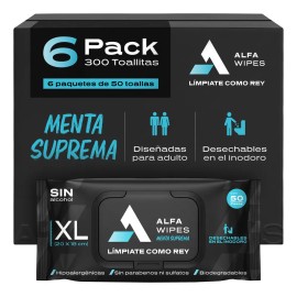 Toallitas Humedas Menta Suprema Alfa Wipes 6pack (300 Toall)