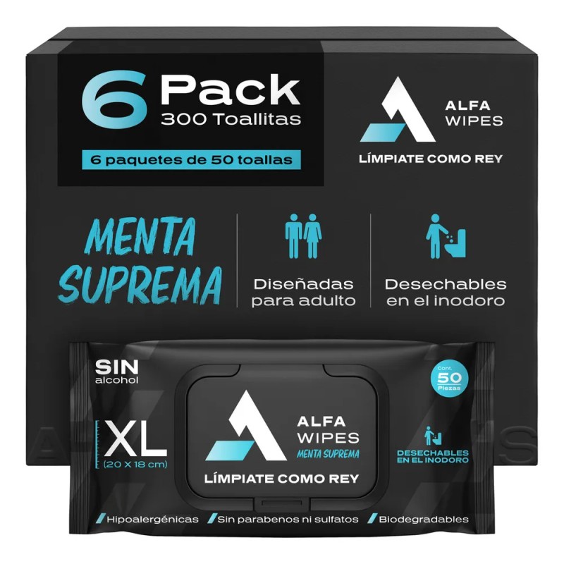 Toallitas Humedas Menta Suprema Alfa Wipes 6pack (300 Toall)