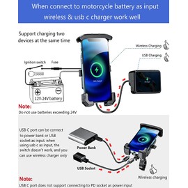Kewig Motorcycle Phone Mount Qi 15W Wireless & USB C 20W Fast Chargeing Port, Automatically Lock & Quick Release Handlebar Cell Phone Holder for 4-7'' Phones