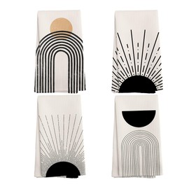 NOQL Boho Abstract Kitchen Towels and Dishcloths Set of 4, Boho Hand Towels, Mid Century Modern Abstract Minimalist Sunshine Drying Cloth Hand Dish Tea Towel for Bathroom Kitchen, 16x24 Inches