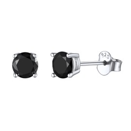 ChicSilver 925 Sterling Silver 5MM Round Cut Black CZ Cubic Zirconia Stud Earrings for Women Men