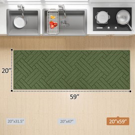 JEEDOVIA Kitchen Rugs and Mats for Floor,20"x59"Kitchen Runner Rug Non Skid Absorbent Resist Dirt Comfort Standing Mat for Entryway,Hallway, Front of Sink,Polypropylene Machine Washable,Green