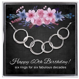 ALoveSoul 60th Birthday Gifts for Women - 925 Sterling Silver 6 Interlocking Circles Necklace, Gifts for Her, 60 Years Old Birthday Ideas