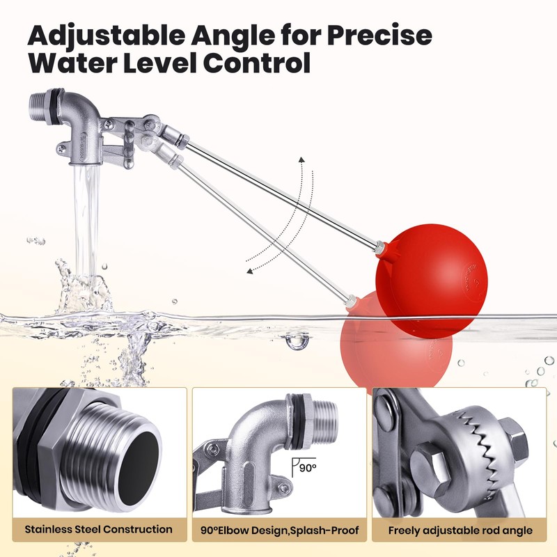 3/4 Inch Stainless Steel Float Valve for Water Tank, Heavy-Duty