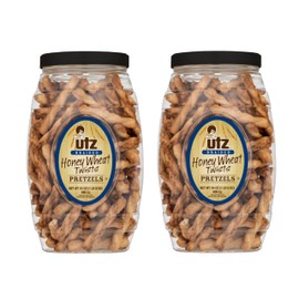 Utz Braided Honey Wheat Pretzel Twists – 24 oz Barrel (2 Count) – Sweet Honey Taste, Thick, Crunchy Pretzel Twists, Perfect for Dipping and Snacks, Zero Cholesterol Snack Food, Brown