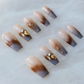 [GLORS] Purly Handmade Long Ballerina Press on Nails | Mist Forest - Elegant Wearable Fake False Coffin Nails | Salon Quality in Long Ballerina (L,LB)