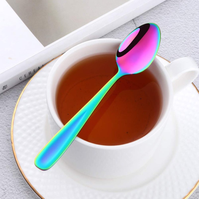 BISDARUN 8-Piece Stainless Steel Coffee Spoon, Rainbow Teaspoon, Dessert Spoon,