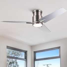 espidoo 52" Low Profile Ceiling Fan with Light: Brushed Nickel Modern Design & Remote Control - DC Motor Energy Efficient for Medium Rooms 12x12 to 14x14 ft - ETL Certified Matte Black Finish Plywood