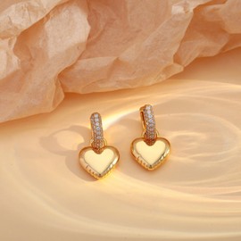 LILIE&WHITE Gold Heart Earrings for Women - Elegant Crystal-Studded Hoop Earrings with Dangling Heart Charm - Ideal for Gifting & Special Occasions