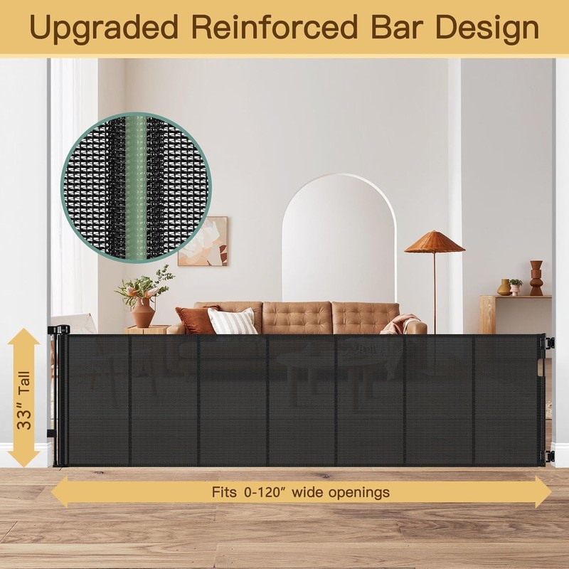 Reinforced 120 Inch Retractable Baby Gates Extra Wide Baby Gate
