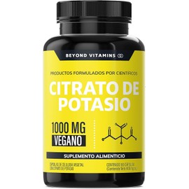 Citrato de Potasio 1000mg | Adicionados con Platano en Polvo, Curcuma y Semilla de uva | Vegano |Sin rellenos| Potassium Citrate -180 cápsulas