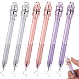 Crtiin 6 Pcs Fidget Spinner Pens for Adults Black Ink Gel Pens with Fidget Ball Stress Relief Pen Spinning Pen for Office Supplies Journaling (Hexagon,Bright Color)